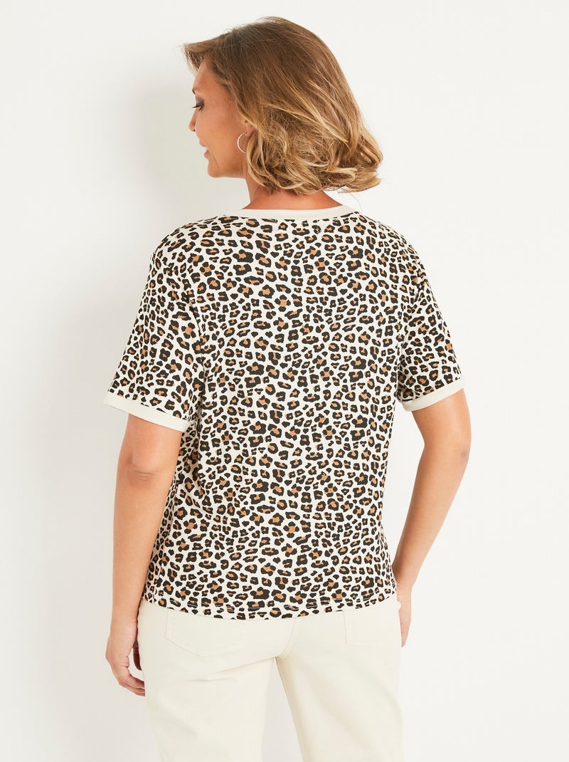 T-shirt manches courtes motif léopard Noir Ecru - Kiabi