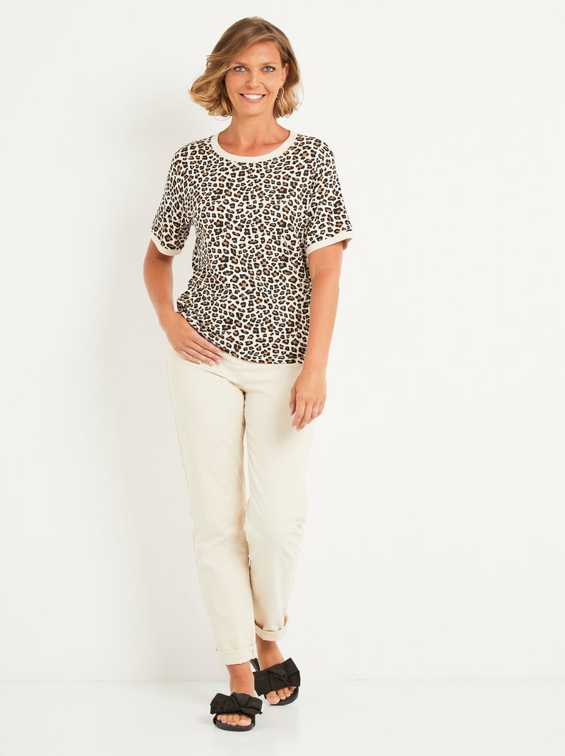 T-shirt manches courtes motif léopard Noir Ecru - Kiabi