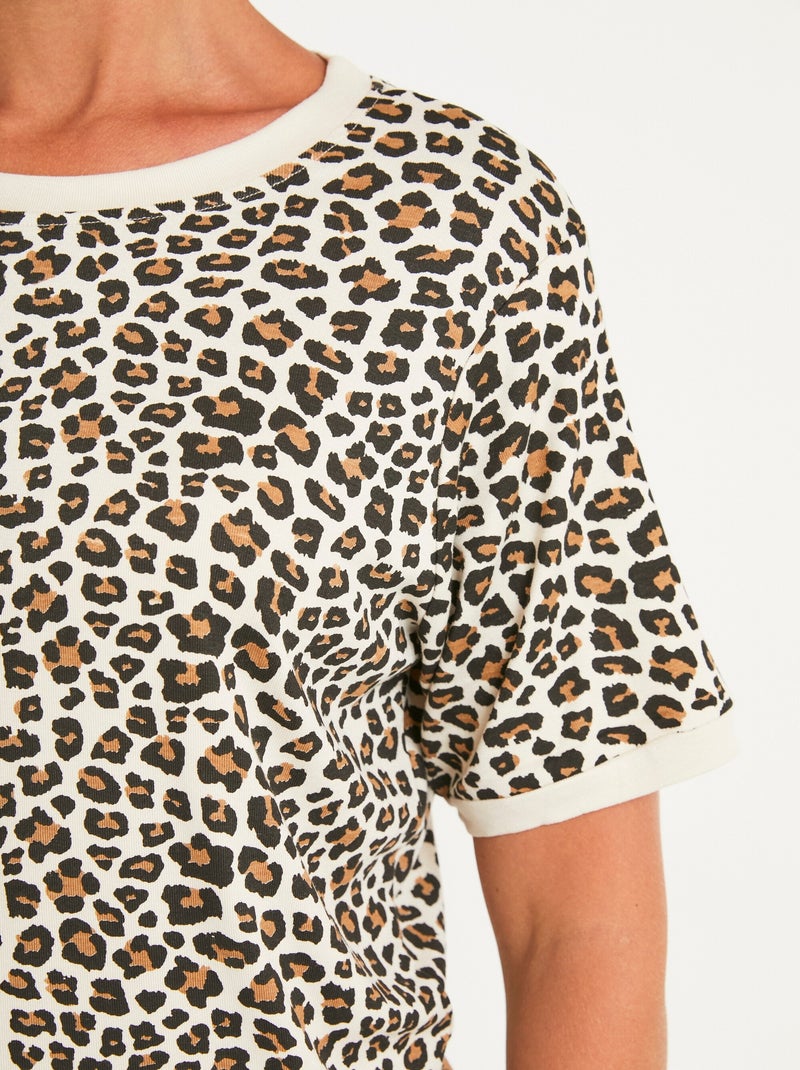 T-shirt manches courtes motif léopard Noir Ecru - Kiabi