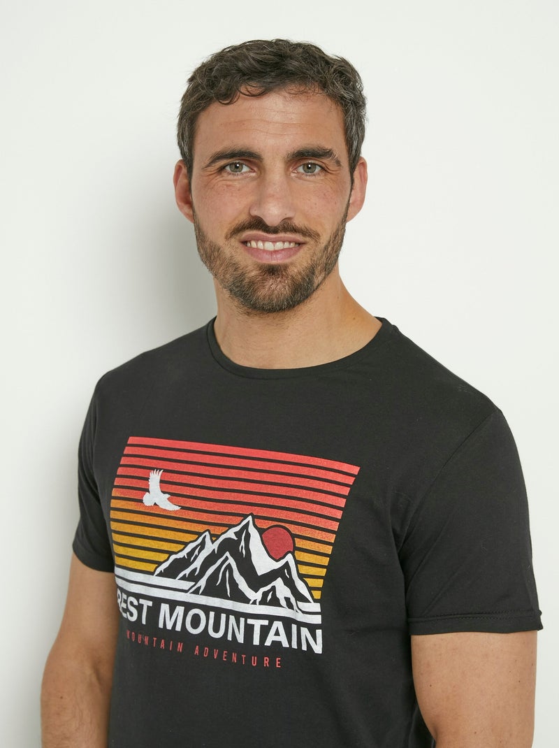 T-shirt manches courtes motif montagne Noir - Kiabi