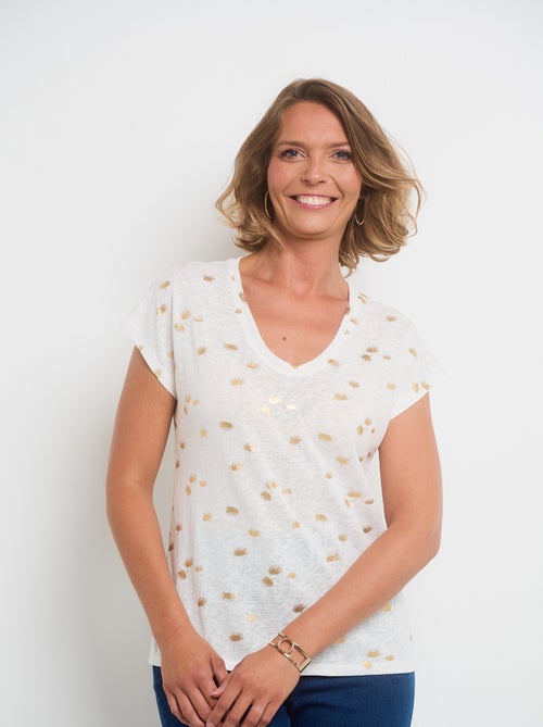 T-shirt manches courtes motifs dorés - Kiabi