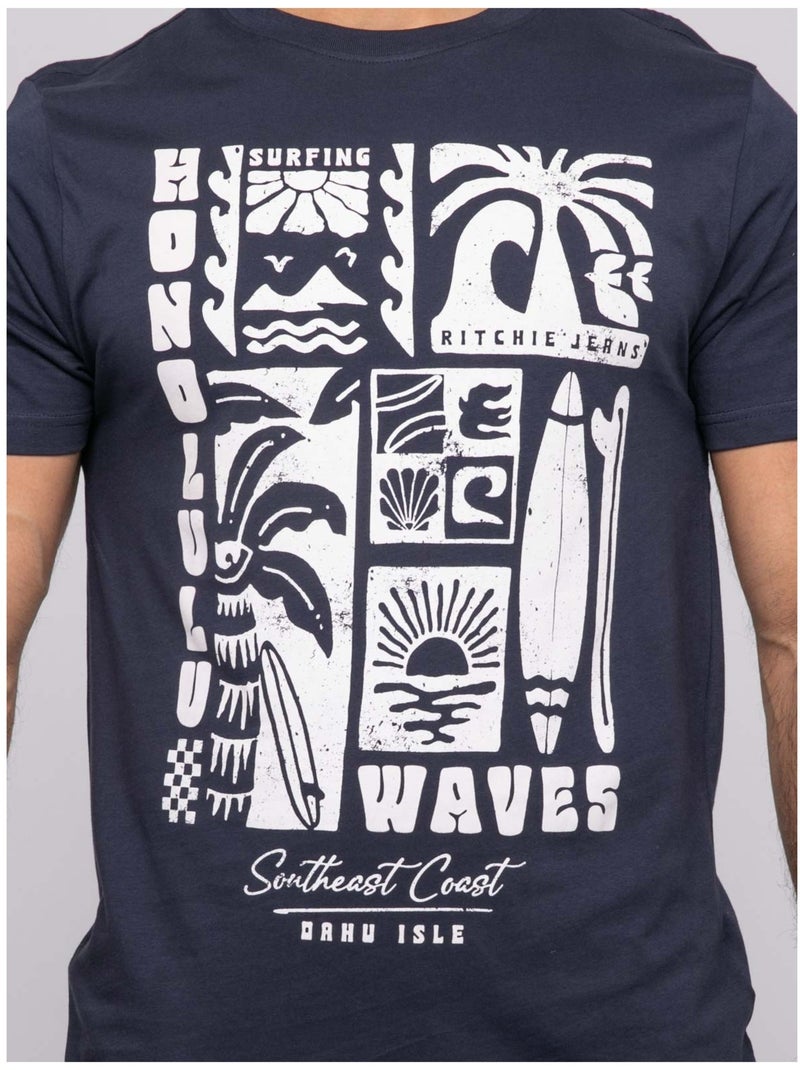 T-shirt manches courtes NIRDANUB Bleu marine - Kiabi