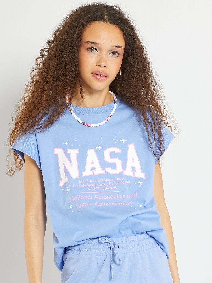 T-shirt manches courtes oversize 'NASA' bleu - Kiabi