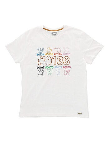 T-shirt manches courtes Pokémon Evoli imprimé dos coloré évolutions prismatiques - 100% Coton