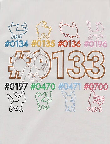 T-shirt manches courtes Pokémon Evoli imprimé dos coloré évolutions prismatiques - 100% Coton