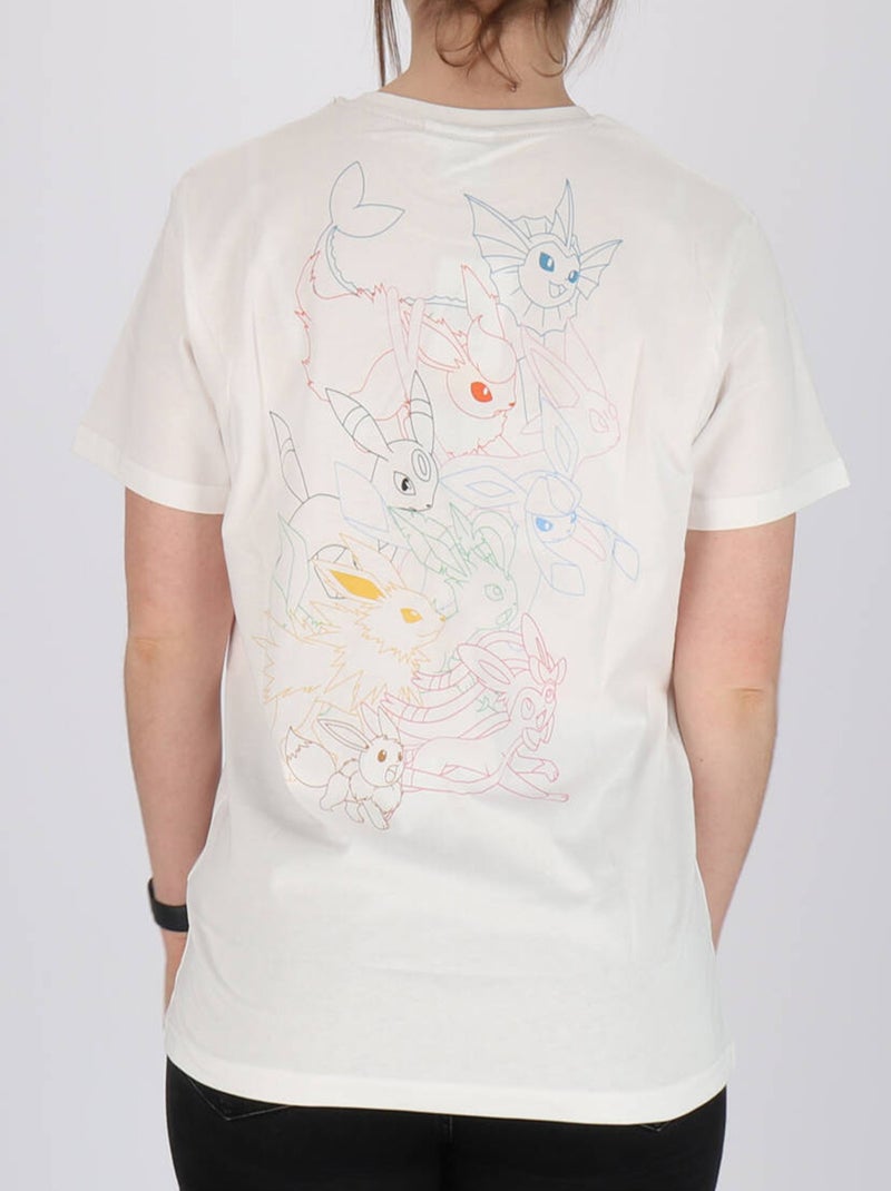 T-shirt manches courtes Pokémon Evoli imprimé dos coloré évolutions prismatiques - 100% Coton Blanc - Kiabi