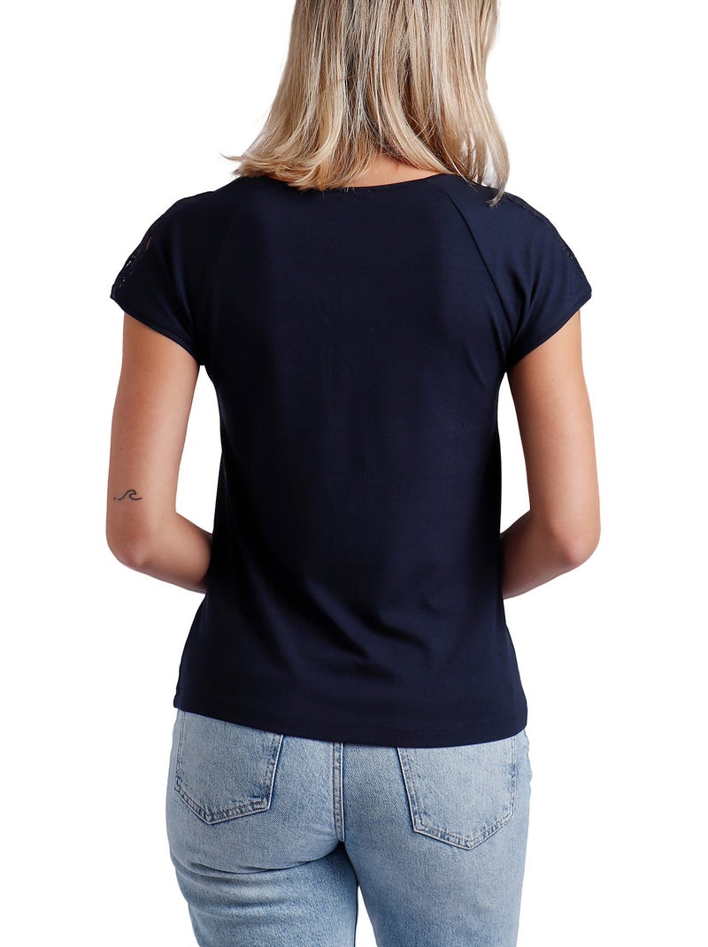 T-shirt manches courtes Puntilla Hombro Bleu marine - Kiabi