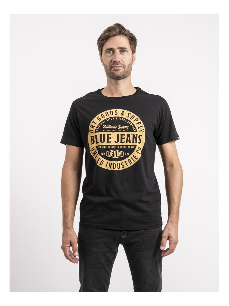 T-shirt manches courtes pur coton JAMONIX Noir - Kiabi
