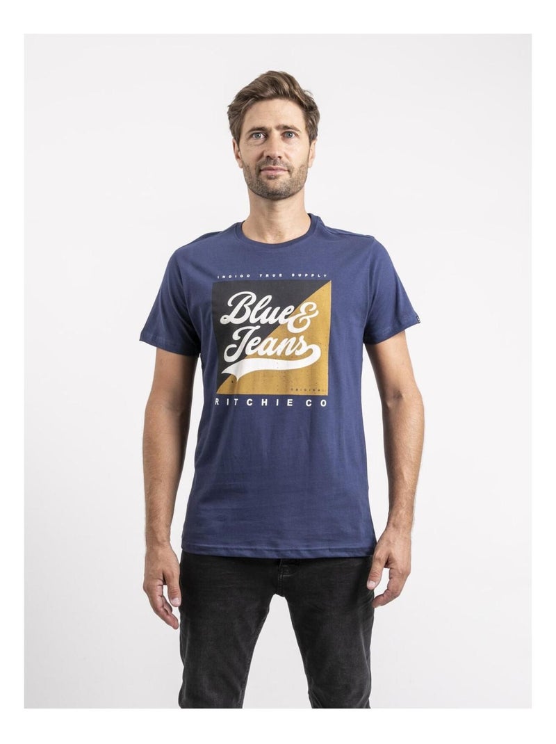 T-shirt manches courtes pur coton JAMULER Bleu - Kiabi