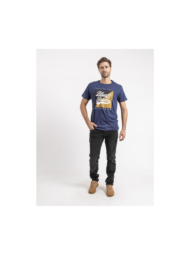 T-shirt manches courtes pur coton JAMULER Bleu - Kiabi