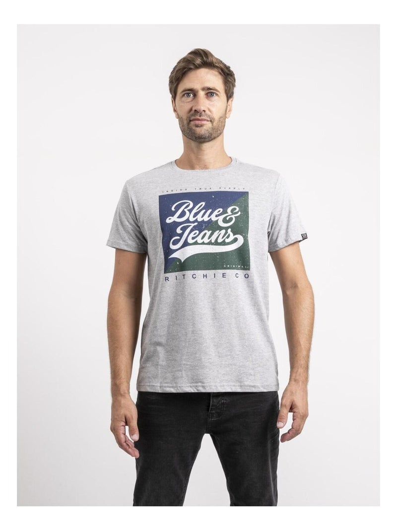 T-shirt manches courtes pur coton JAMULER Gris - Kiabi