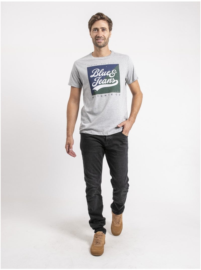 T-shirt manches courtes pur coton JAMULER Gris - Kiabi