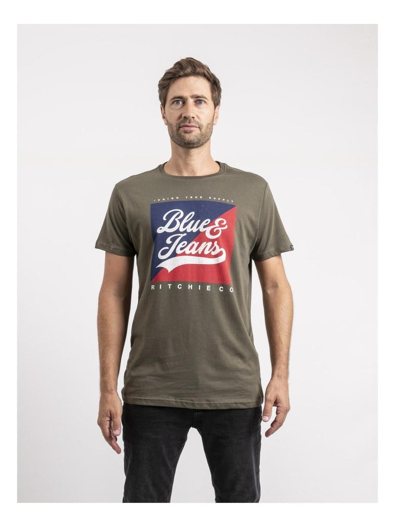 T-shirt manches courtes pur coton JAMULER Kaki - Kiabi