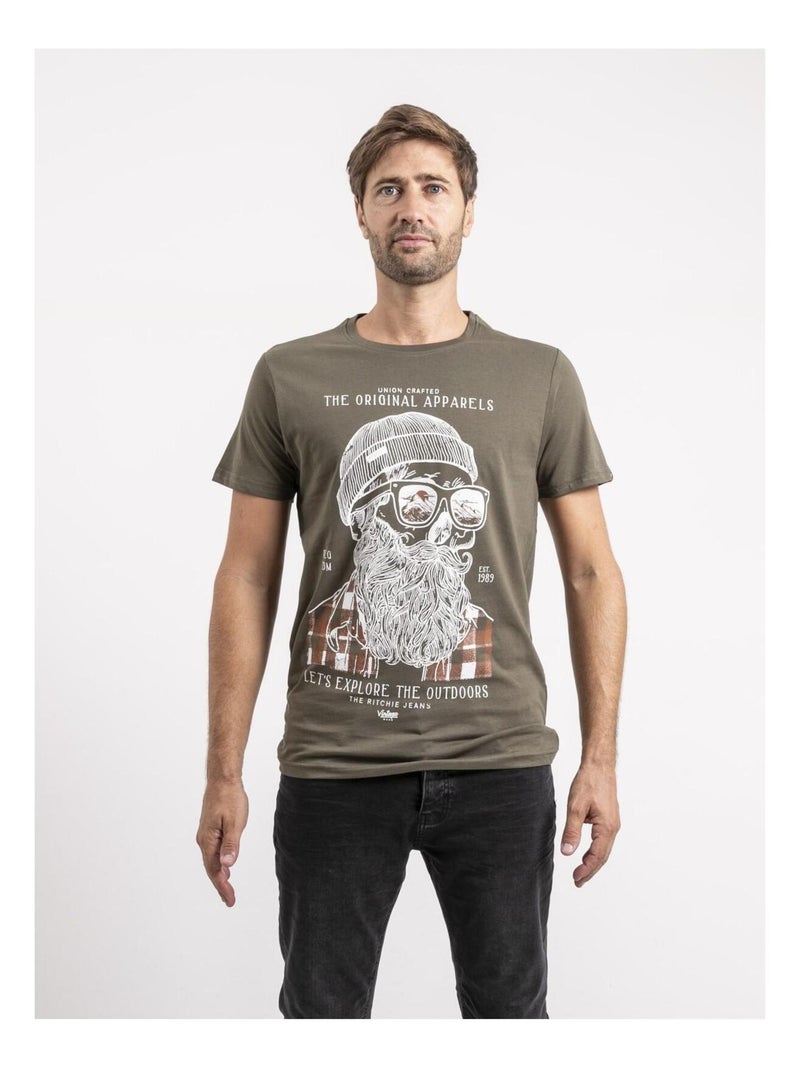 T-shirt manches courtes pur coton JOCOLZA Bleu marine - Kiabi