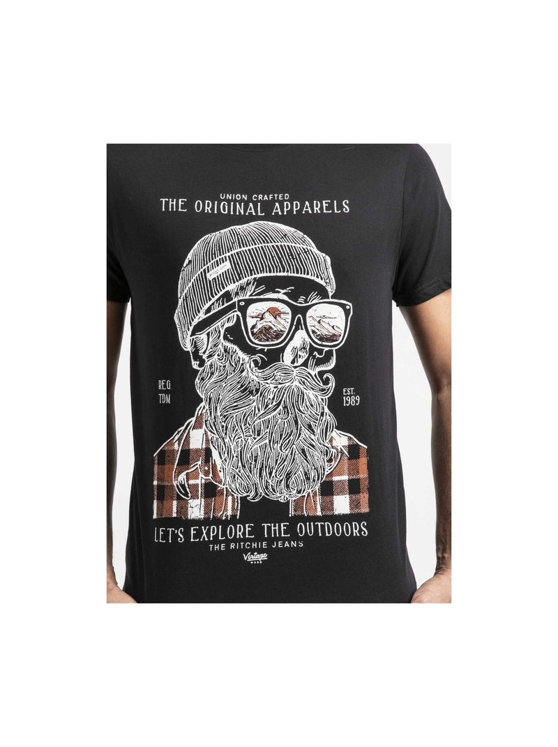 T-shirt manches courtes pur coton JOCOLZA Noir - Kiabi