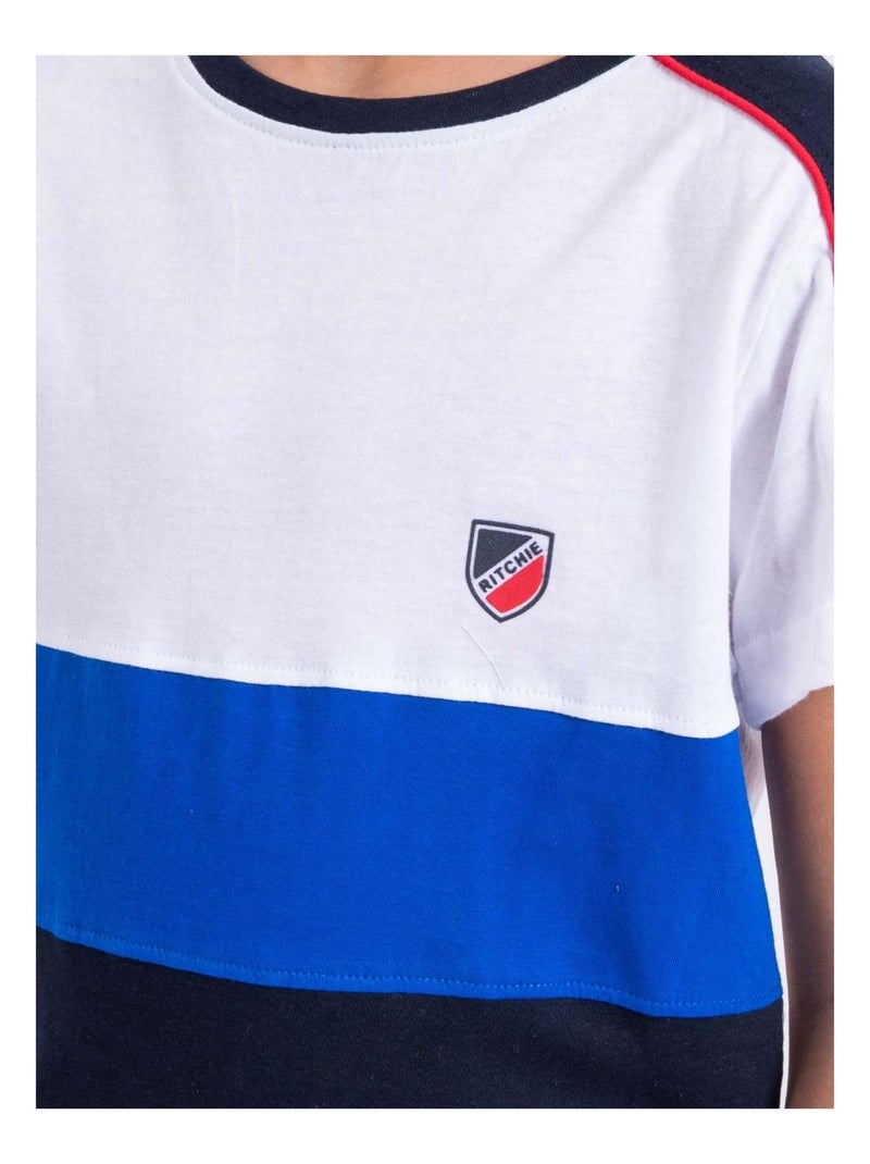 T-shirt manches courtes pur coton NABALIA garçon Bleu marine - Kiabi