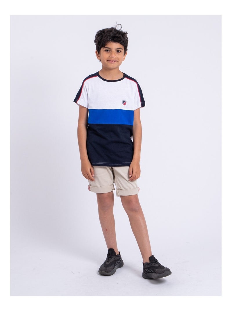 T-shirt manches courtes pur coton NABALIA garçon Bleu marine - Kiabi