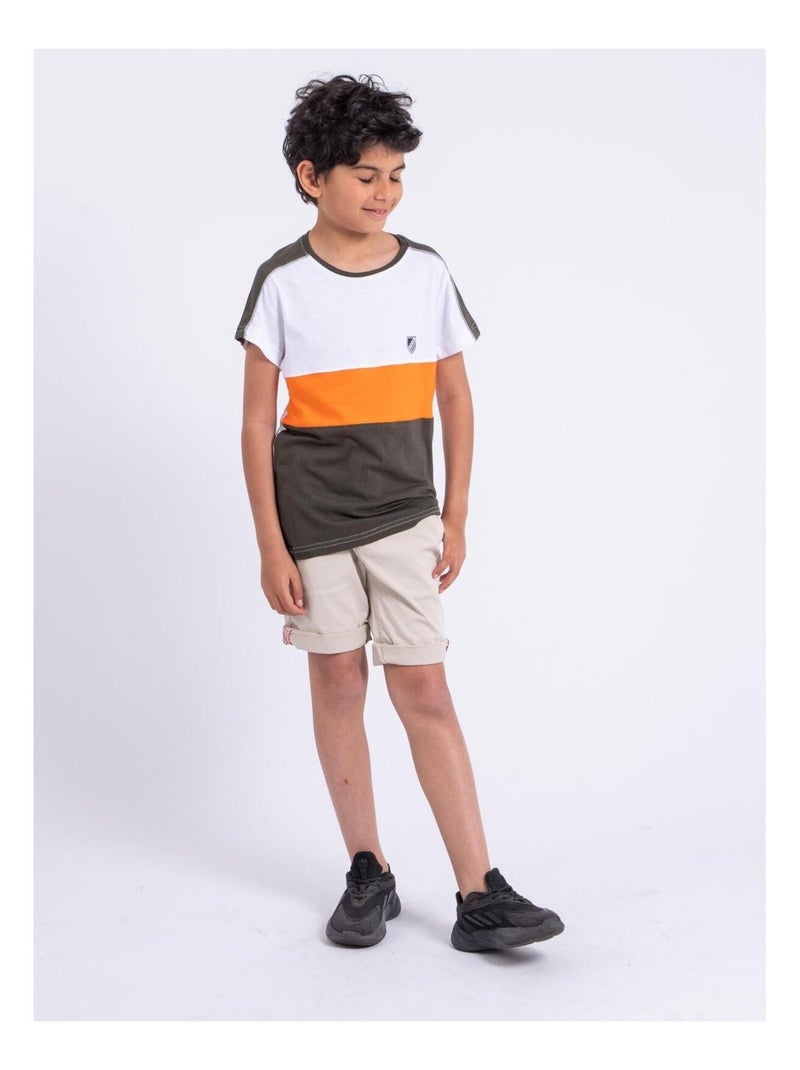 T-shirt manches courtes pur coton NABALIA garçon Kaki - Kiabi