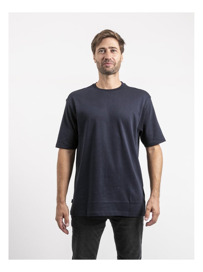 T-shirt manches courtes pur coton oversize JOCITRON Bleu marine - Kiabi