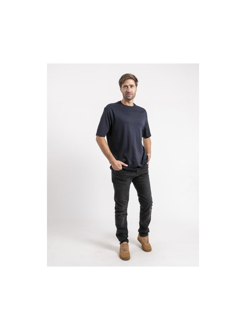 T-shirt manches courtes pur coton oversize JOCITRON Bleu marine - Kiabi