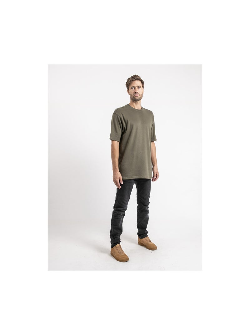T-shirt manches courtes pur coton oversize JOCITRON Kaki - Kiabi