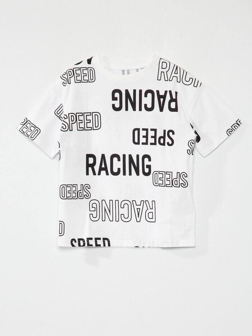T-shirt manches courtes 'racing' Blanc - Kiabi