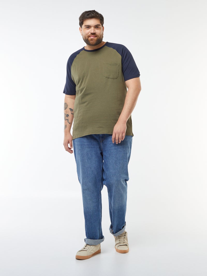 T-shirt Manches courtes raglan avec poche poitrine Kaki - Kiabi