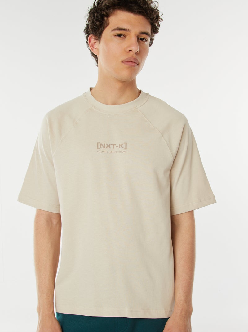 T-shirt manches courtes raglan imprimé Beige - Kiabi