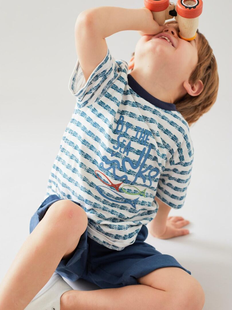 Ensemble Jumeau Manches Courtes Rayé Bleu Bruno Manetti - Taille 42 (36), Occasion TBE
