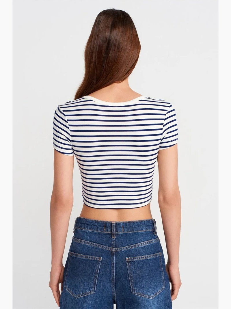 T-shirt manches courtes rayé dilvin Blanc Bleu - Kiabi