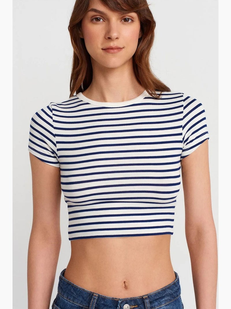 T-shirt manches courtes rayé dilvin Blanc Bleu - Kiabi