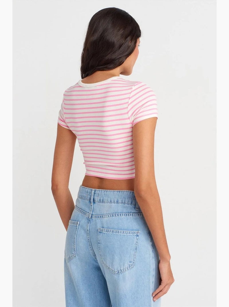 T-shirt manches courtes rayé dilvin Blanc Rose - Kiabi