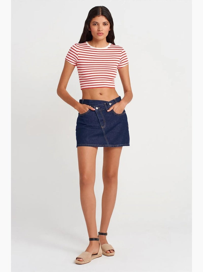 T-shirt manches courtes rayé dilvin Blanc Rouge - Kiabi