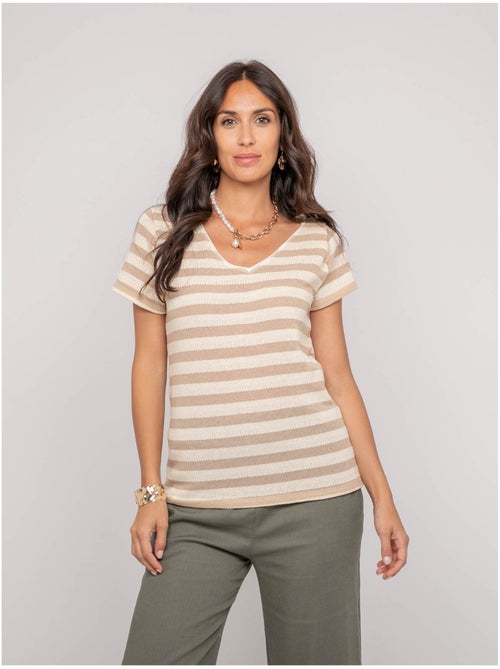 T-shirt manches courtes rayures FIGO - Kiabi