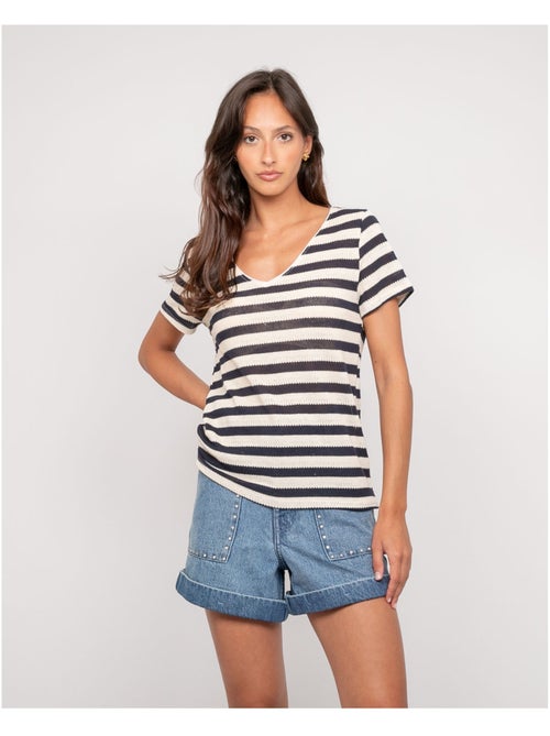 T-shirt manches courtes rayures FIGO - Kiabi