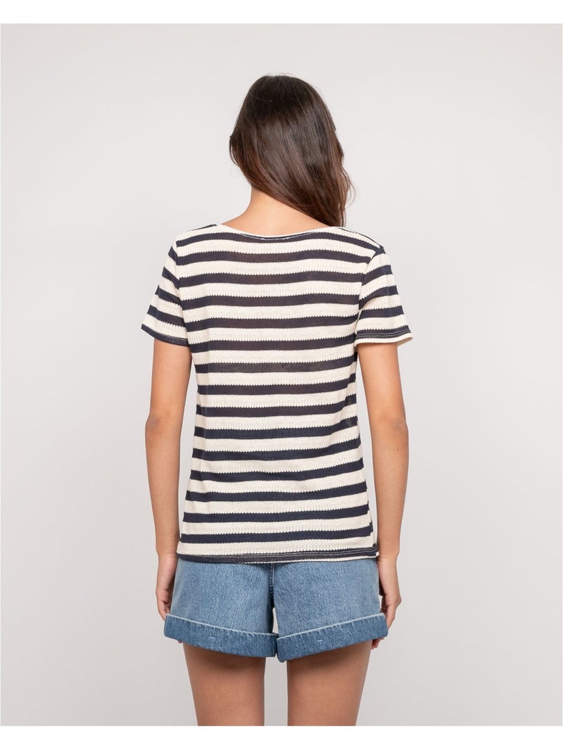 T-shirt manches courtes rayures FIGO Bleu marine - Kiabi