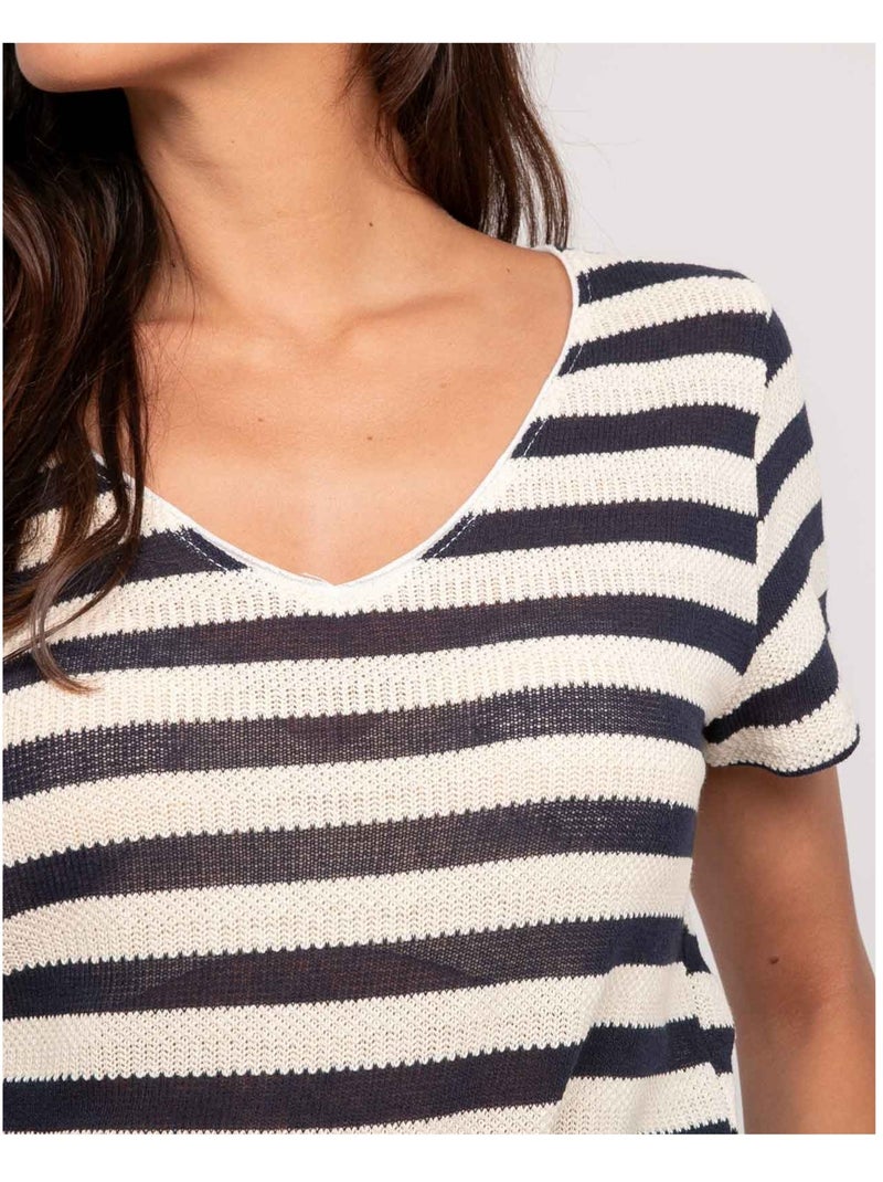 T-shirt manches courtes rayures FIGO Bleu marine - Kiabi