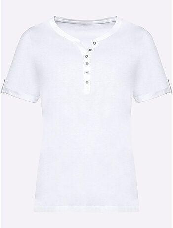 T-shirt Manches Courtes Revers Bouton - Taille Standard - Moda Vilona