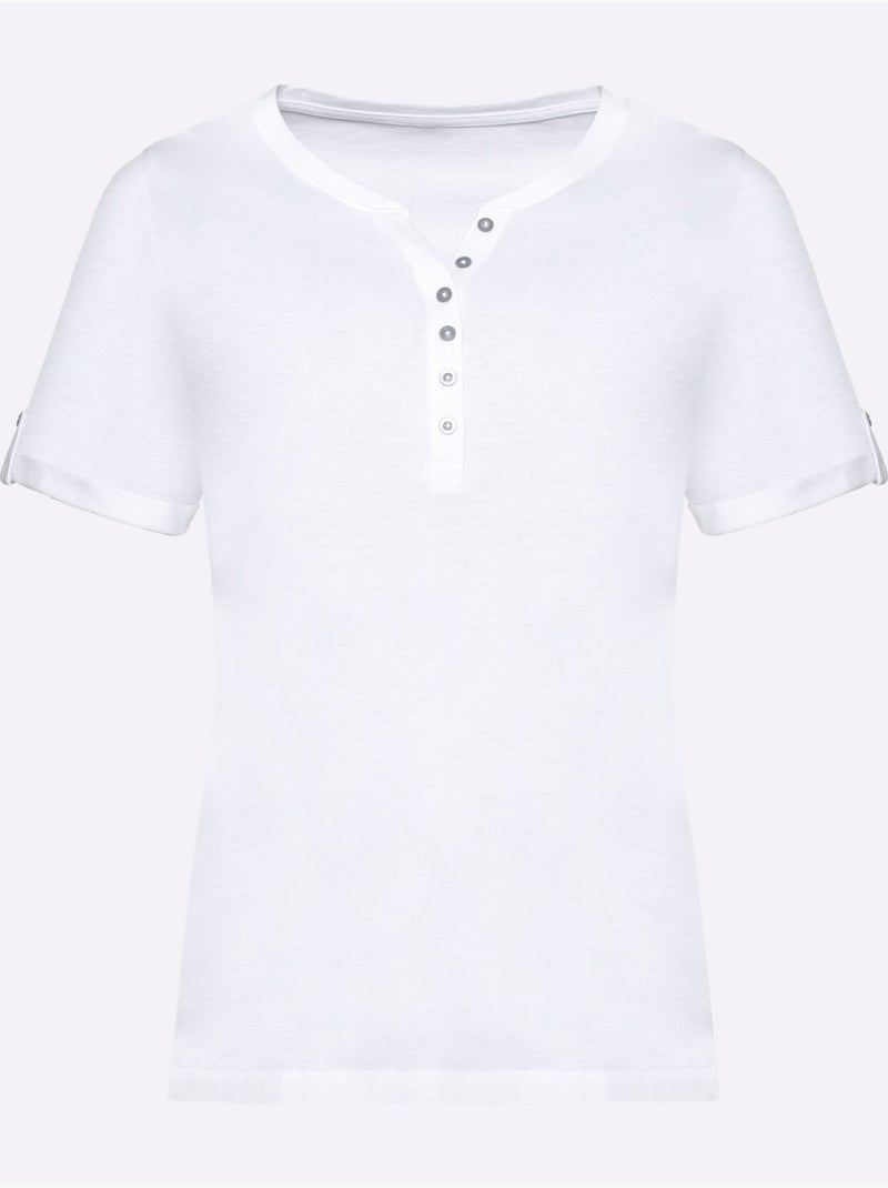 T-shirt Manches Courtes Revers Bouton - Taille Standard - Moda Vilona Blanc - Kiabi