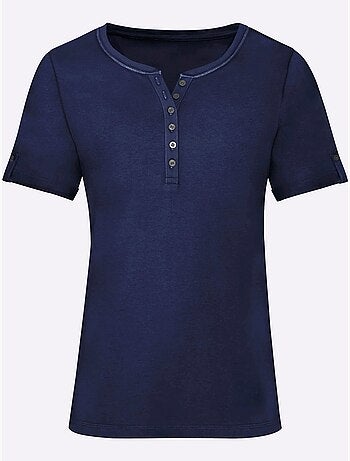 T-shirt confortable à rayures avec col rond et petit v - taille standard - moda vilona