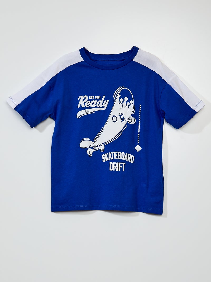 T-shirt manches courtes 'Skate' Bleu - Kiabi