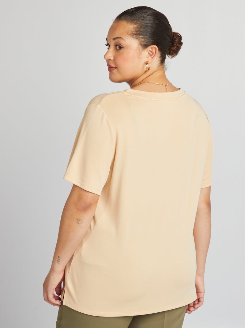 T-shirt manches courtes stretch Crème - Kiabi