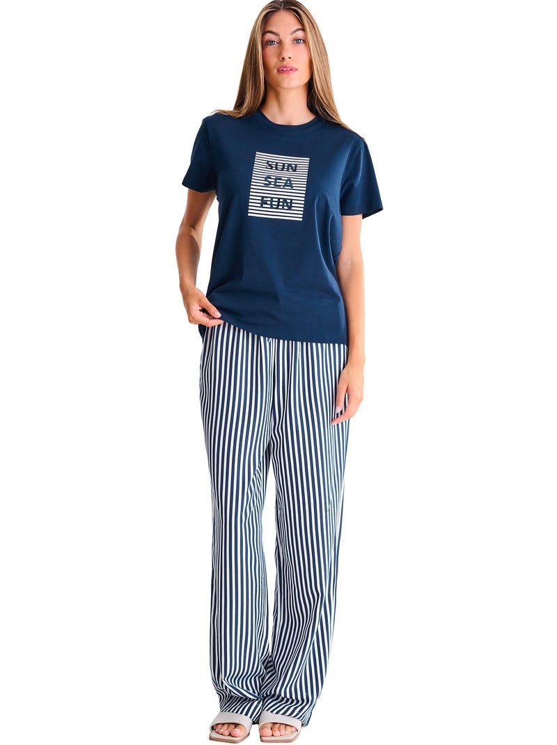 T-shirt manches courtes Sun Sea Fun SUMMERTIME Bleu - Kiabi