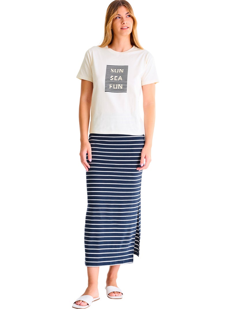 T-shirt manches courtes Sun Sea Fun SUMMERTIME Ecru - Kiabi