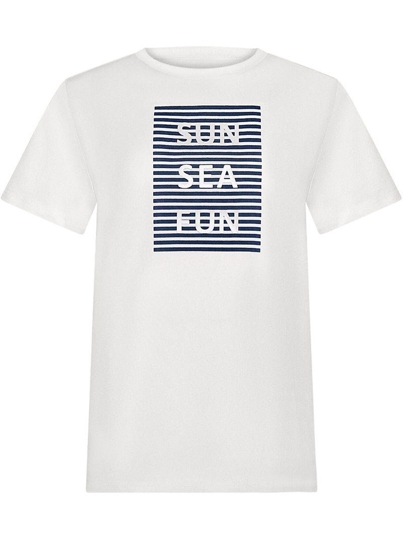 T-shirt manches courtes Sun Sea Fun SUMMERTIME Ecru - Kiabi