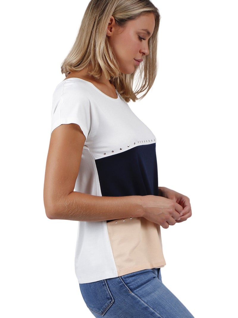 T-shirt manches courtes Tricolor Ecru - Kiabi