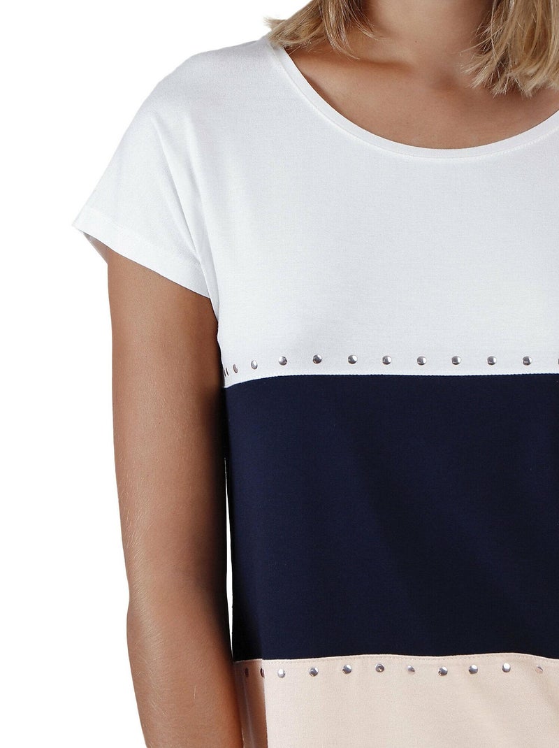 T-shirt manches courtes Tricolor Ecru - Kiabi
