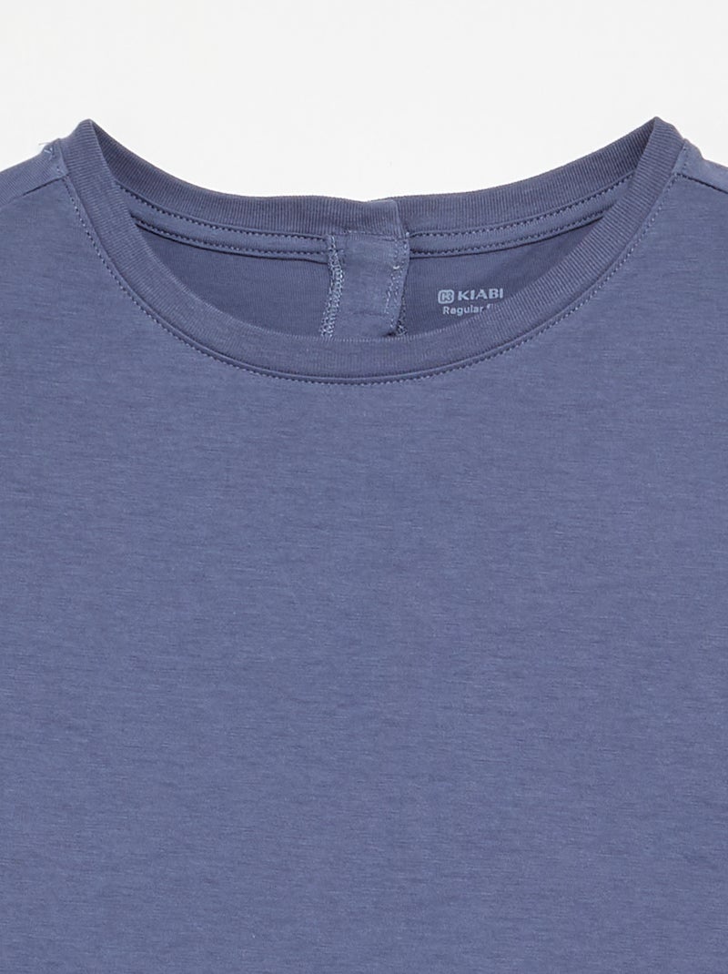T-shirt manches courtes uni - collection facile à enfiler Bleu - Kiabi