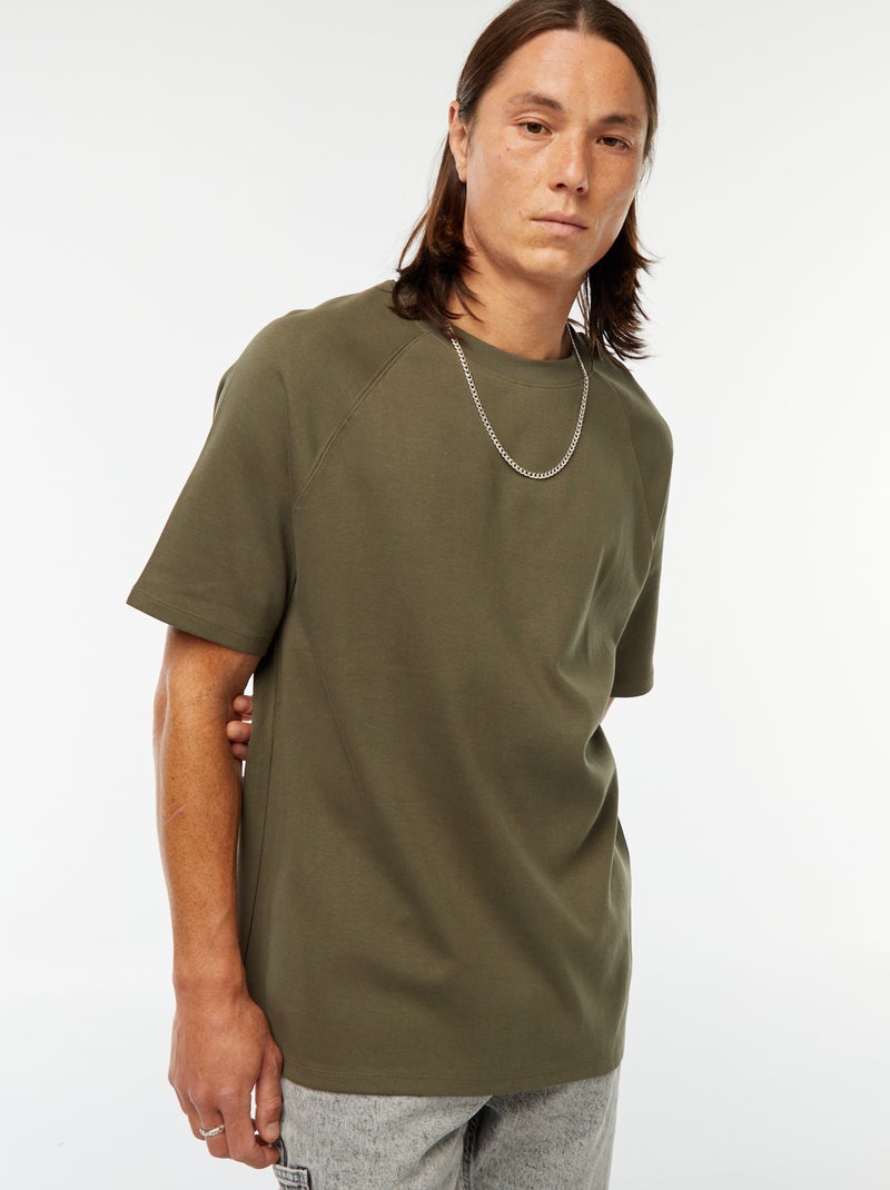 T-shirt manches courtes uni comfort fit Kaki - Kiabi
