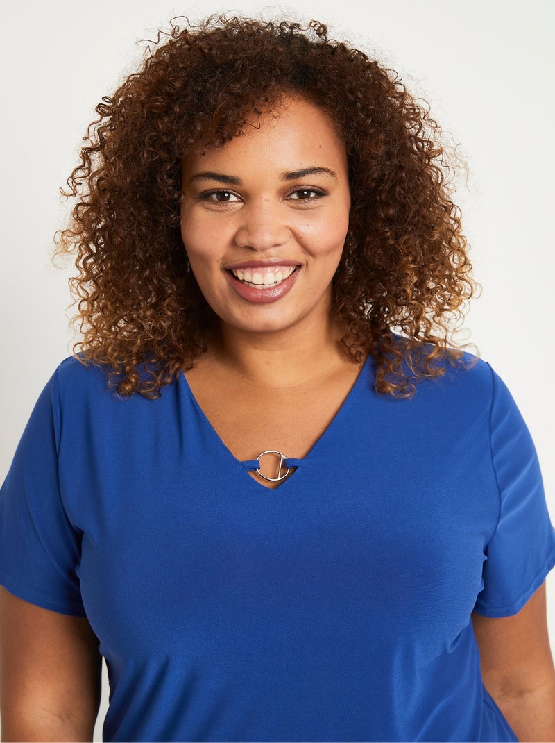 T-shirt manches courtes uni ou imprimé Bleu - Kiabi